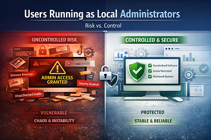 Risks of users running as local administrator